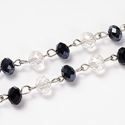 Black Glass Rondelle Beads Chains for Necklaces Bracelets Making, with Platinum Iron Eye Pin, Unwelded, Black, 39.3 inch