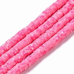 Ярко-Розовый Полимерной глины ручной работы бисер нитей, для поделок ювелирных изделий, Heishi бусы, Диск / плоские круглые, ярко-розовый, 6x0.5~1 мм, отверстие : 1.8 мм, около 320~447 шт / нитка, 15.75 дюйм ~ 16.14 дюйм (40~41 см)
