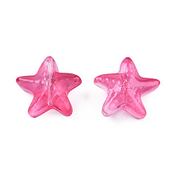 Camellia Transparent Spray Painted Glass Beads, Starfish, Camellia, 14x15x6.5mm, Hole: 1mm