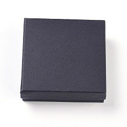 Black Kraft Cotton Filled Cardboard Paper Jewelry Set Boxes, for Jewelry and Gift, Square, Black, 9.1x9.1x3cm