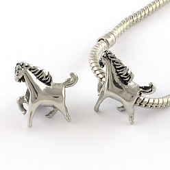 Stainless Steel Color Horse Enamel Style Smooth Surface 304 Stainless Steel European Bead, Large Hole Beads, Stainless Steel Color, 17x17x7mm, Hole: 5mm