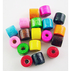 Mixed Color Natural Wood Beads, Column, Lead Free, Mixed Color, 5x4mm, Hole: 2mm, about 17000pcs/1000g