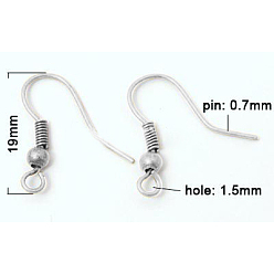 Silver Brass Earring Hooks, French Hooks with Coil and Ball and Horizontal Loop, Silver, 18mm