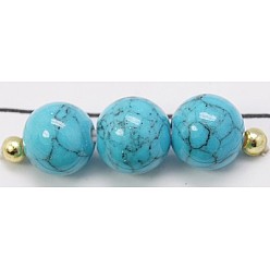 Deep Sky Blue Synthetic Turquoise Beads Strands, Dyed, Round, Deep Sky Blue, 4mm, Hole: 1mm, about 95pcs/strand, 15.7 inch