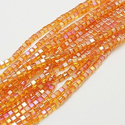 Orange Foncé Perles en verre electroplate, de couleur plaquée ab , facette, cube, orange foncé, 7~8x7~8x7~8mm, Trou: 1mm