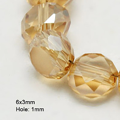 Verge D'or Perles en verre electroplate, demi-plaqué, facette, givré, plat rond, verge d'or, 6x3mm, Trou: 1mm