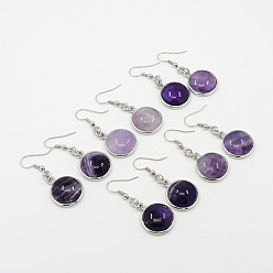 Amethyst Fashion Natural Amethyst Earrings, with Brass Earring Hooks, Half Round/Dome, 44~45x18~19mm, Pin: 0.6mm