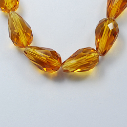 Chocolate Glass Beads Strands, Faceted, Drop, Chocolate, 11x8mm, Hole: 1mm, about 57~59pcs/strand, 26.38~26.77 inch