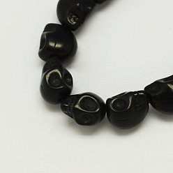 Black Synthetical Turquoise Beads Strands, Dyed, Skull, for Halloween, Black, 13x12x13mm, Hole: 2mm, about 26pcs/strand.