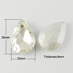 Clear Glass Point Back Rhinestone,  Back Plated, Faceted, teardrop, Clear, 29x20x9mm