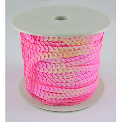Rosa Oscura Rollos de cadena de lentejuelas / paillette de plástico, color de ab, de color rosa oscuro, 6 mm