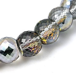 Light Grey Electorplated Glass Beads, Rainbow Plated, Faceted, Round, Light Grey, 11x8mm, Hole: 1mm