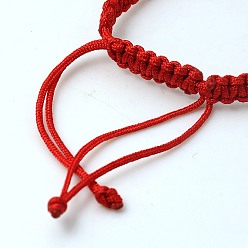 Roja Nylon fabricación de pulseras diy, con anillos de latón, Platino, rojo, 140~175x4~7.5 mm