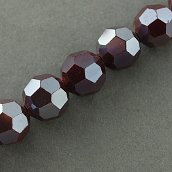 Dark Red Electroplate Glass Beads Strands, Pearl Luster Plated, Imitation Jade, Faceted(32 Facets), Round, Dark Red, 8x7mm, Hole: 1mm, 72pcs/strand, 21.2 inch