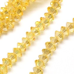 Yellow Electroplate Glass Beads Strands, Full Pearl Luster Plated, Faceted, Bicone, Yellow, 6x4mm, Hole: 1mm