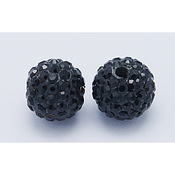 Noir Grade a des perles de strass, perles de boule pave disco , résine et de kaolin, ronde, noir, pp 11 (1.7~1.8 mm), 10 mm, Trou: 1.5mm