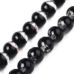 Black Handmade Luminous Transparent Lampwork Beads Strands, Round, Black, 9~10x10~11mm, Hole: 1.2mm, about 50pcs/strand, 19.29 inch~19.69 inch(49cm~50cm)