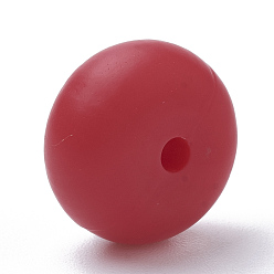 Red Food Grade Eco-Friendly Silicone Beads, Chewing Beads For Teethers, DIY Nursing Necklaces Making, Rondelle, Red, 14x8mm, Hole: 3mm