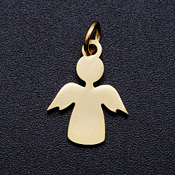 Golden 201 Stainless Steel Pendants, Stamping Blank Tag Charms, with Unsoldered Jump Rings, Angel, Golden, 15x11.5x1mm, Hole: 3mm, Jump Ring: 5x0.8mm