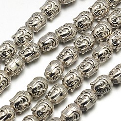 Antique Silver Tibetan Style Buddha Head Alloy Bead Strands, Lead Free, Antique Silver, 11x9x8mm, Hole: 2mm, about 19pcs/strand, 8 inch