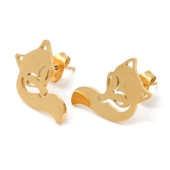Golden 304 Stainless Steel Stud Earrings, Fox, Golden, 17x10mm