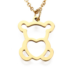 Golden 201 Stainless Steel Pendant Necklaces, with Cable Chains, Bear, Golden, 15.7 inch(40cm), 1.5mm, Bear: 18x14x1mm