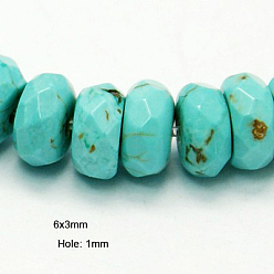 Turquoise Natural Magnesite Beads Strands, Dyed & Heated, Faceted Rondelle, Turquoise, 6x3mm, Hole: 1mm, about 119pcs/strand, 15.55 inch(39.4cm)