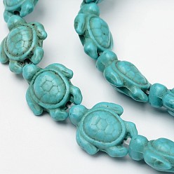 Turquoise Teints perles synthétiques turquoise brins, tortue de mer, turquoise, 17~18x14x6~8mm, Trou: 1mm, Environ 23 pcs/chapelet, 15 pouce