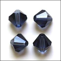 Морской Синий Имитация Австрийские кристаллические шарики, класс AAA, граненые, двухконусные, Marine Blue, 4x4 мм, отверстие : 0.7~0.9 мм