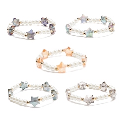 Couleur Mélangete Bracelet extensible en perles de verre et perles d'étoiles pour femme, couleur mixte, diamètre intérieur: 2 pouce (5.2~5.4 cm)