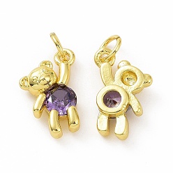 Indigo Brass Micro Pave Clear Cubic Zirconia Charms, with Jump Rings, Bear, Indigo, 14x11x4mm, Hole: 4mm