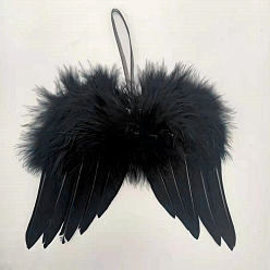 Black Mini Doll Angel Wing Feather, with Polyester Rope, for DIY Moppet Makings Kids Photography Props Decorations Accessories, Black, 80x60mm