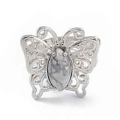 Howlite Natural Howlite Butterfly Adjustable Ring, Platinum Brass Jewelry for Women, Cadmium Free & Lead Free, US Size 8 1/2(18.5mm)