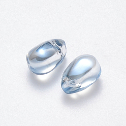 ChampagneYellow Transparent Spray Painted Glass Charms, AB Color Plated, Teardrop, Light Blue, 9x6x6mm, Hole: 1mm