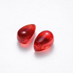 Rouge Imitation charmes de verre de jade, larme, rouge, 9x6x6mm, Trou: 1mm