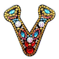 Letter V DIY Colorful Initial Letter Keychain Diamond Painting Kits, Including Acrylic Board, Bead Chain, Clasps, Resin Rhinestones, Pen, Tray & Glue Clay, Letter.V, 60x50mm