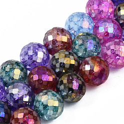Colorful Electroplate Opaque Glass Beads Strands, AB Color Plated, Faceted, Round, Colorful, 11~12x11~12mm, Hole: 1.6mm, about 32pcs/strand, 14.17 inch(36cm)