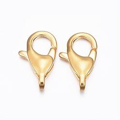 Real 24K Gold Plated 304 Stainless Steel Lobster Claw Clasps, Real 24k Gold Plated, 15x9x4mm, Hole: 3x2mm