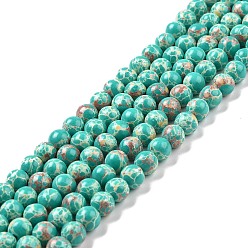 Vert De Mer Clair Brins de perles de jaspe impérial synthétiques, teint, ronde, vert de mer clair, 6mm, Trou: 1.2mm, Environ 65 pcs/chapelet, 14.76 pouces~14.96 pouces (37.5cm~38cm)