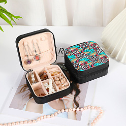 Autres Boîte d'emballage de bijoux en cuir pu carré imprimé portable pour le stockage de colliers et boucles d'oreilles, imprimé léopard, 10x10x5 cm