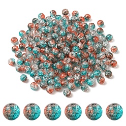 Dark Turquoise 50G Transparent Crackle Acrylic Beads, Round, Dark Turquoise, 8x7.5mm, Hole: 1.8mm