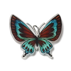 Colorful Opaque Acrylic Pendants, with Platinum Iron Jump Ring, Butterfly Charms, Colorful, 25.8x30x4mm, Hole: 5.2mm