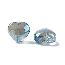 Bleu Ciel Perles de verre electroplate, cœur, bleu ciel, 10x10x5mm, Trou: 1mm