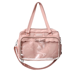 Pink Nylon Shoulder Bags, Rectangle Women Handbags, with Zipper Lock & Clear PVC Windows, Pink, 26x36x8cm