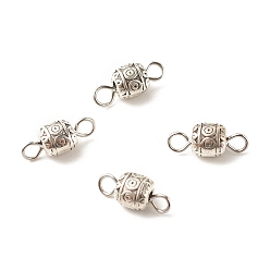 Antique Silver & Stainless Steel Color Tibetan Style Alloy Connector Charms, with 304 Stainless Steel Loops, Barrel with Round Pattern, Antique Silver & Stainless Steel Color, 13.5x5.5mm, Hole: 2mm