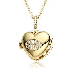 Eye Brass Micro Pave Cubic Zirconia Locket Necklace, Picture Photo Necklace for Mother's Day, Eye, 16.14~19.69 inch(41~50cm), Pendant: 20x23mm