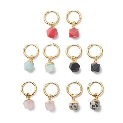 Mixed Stone Gemstone Polygon Dangle Earrings, Golden 304 Stainless Steel Jewelry for Women, 25mm, Pin: 0.9mm