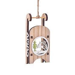 Marron Clair Décoration pendentif traîneau en bois, ornements suspendus de sapin de noël, pour la décoration de la maison de cadeau de fête, bisque, 120x50x30mm