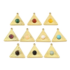 Mixed Stone Natural & Synthetic Gemstone Pendants, Ion Plating(IP) 316 Stainless Steel Triangle Charms, Real 24K Gold Plated, 21.5x21.5x5mm, Hole: 1.6mm