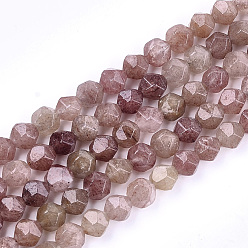 Quartz Fraise Naturel de fraise de quartz brins de perles, facette, étoiles coupées perles rondes, 9~10x9~10x9~10mm, Trou: 1mm, Environ 37 pcs/chapelet, 14.5 pouce